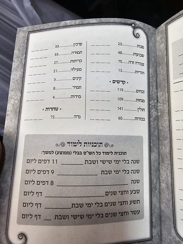 ⁦פנקס מעקב להצלחה בלימוד סדר הש"ס מס 1⁩ – תמונה ⁦3⁩